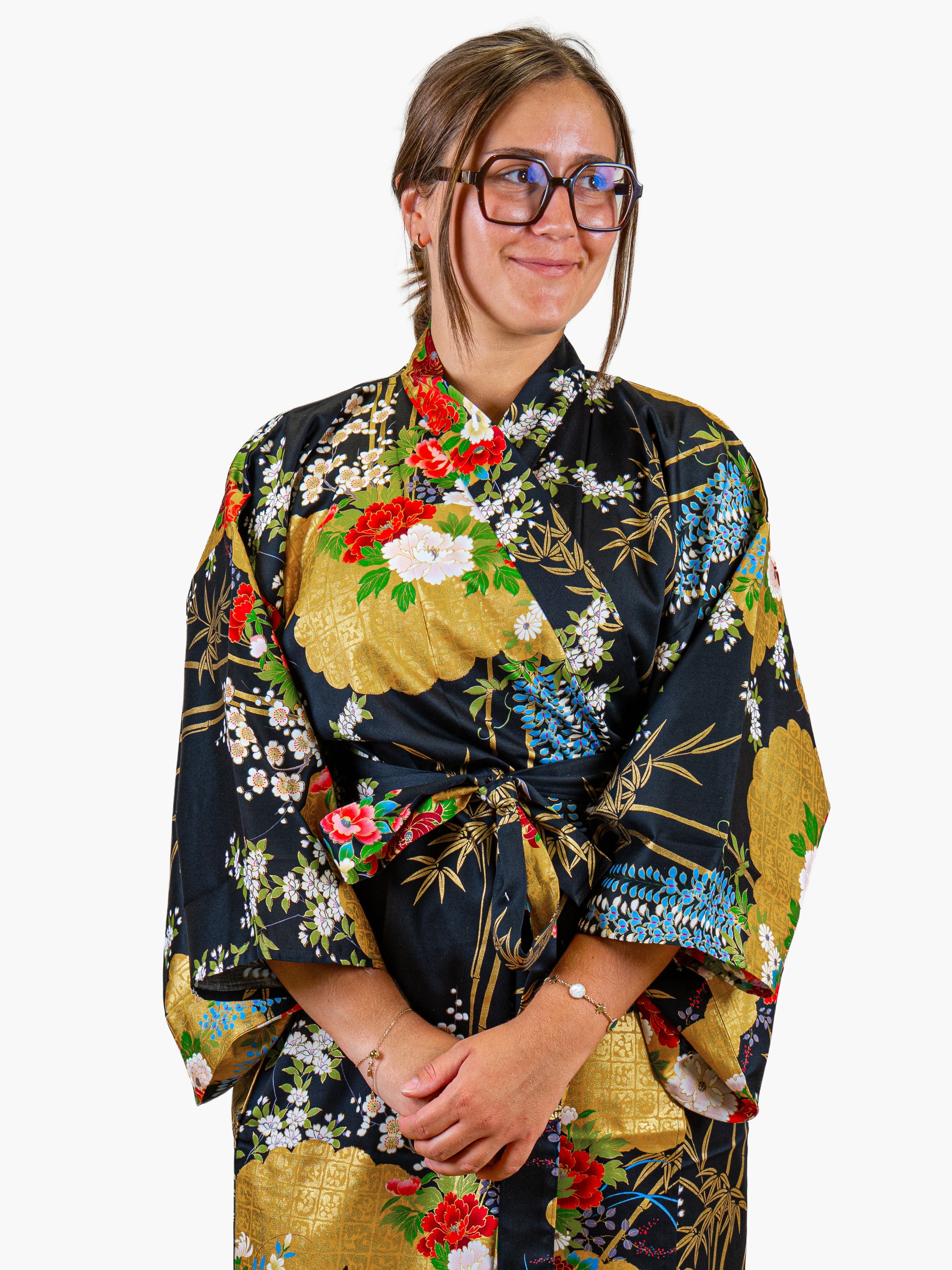 Kimono Japonais Femme Botan Doré