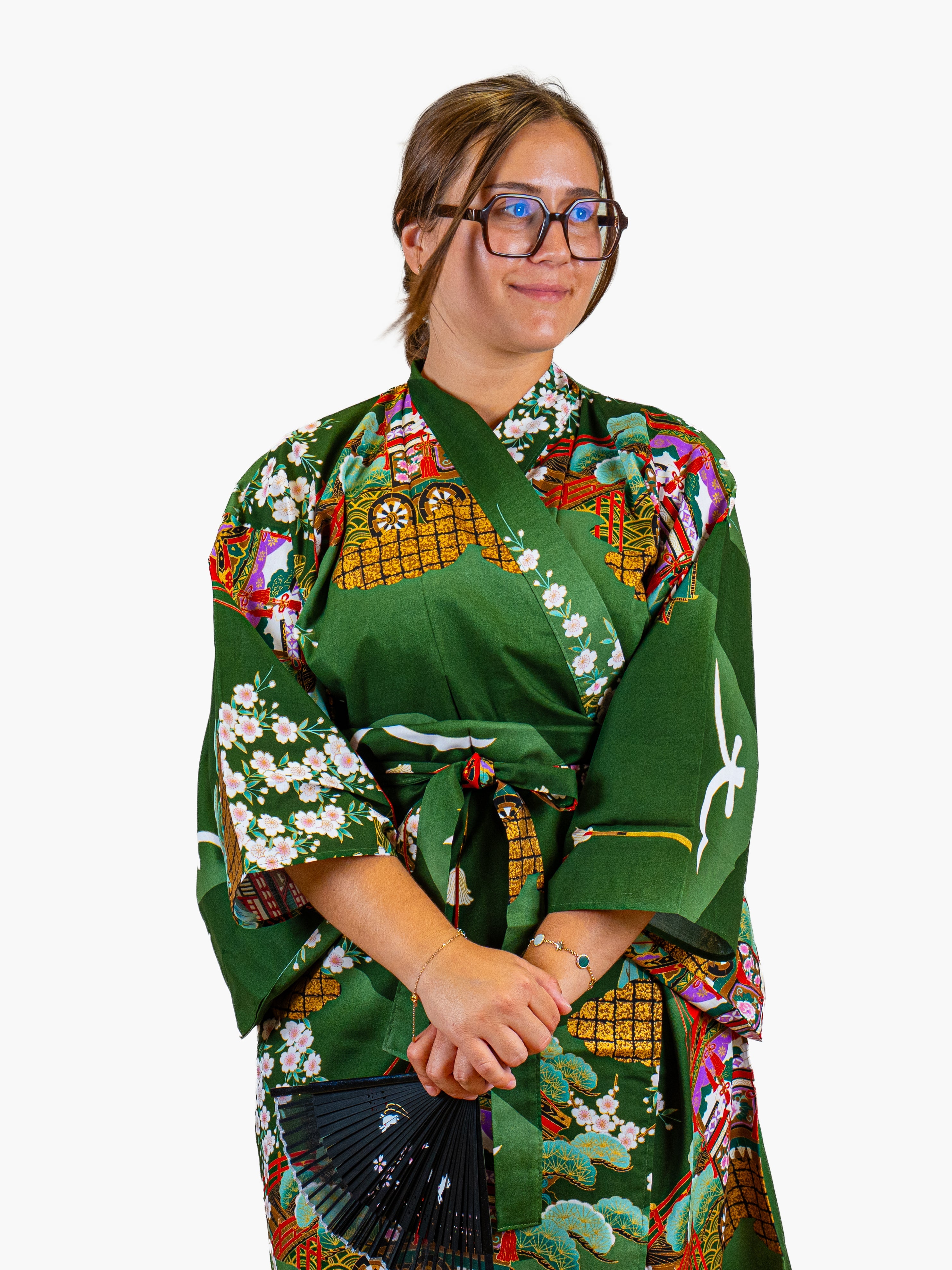 Kimono Japonais Femme Vert Guruma