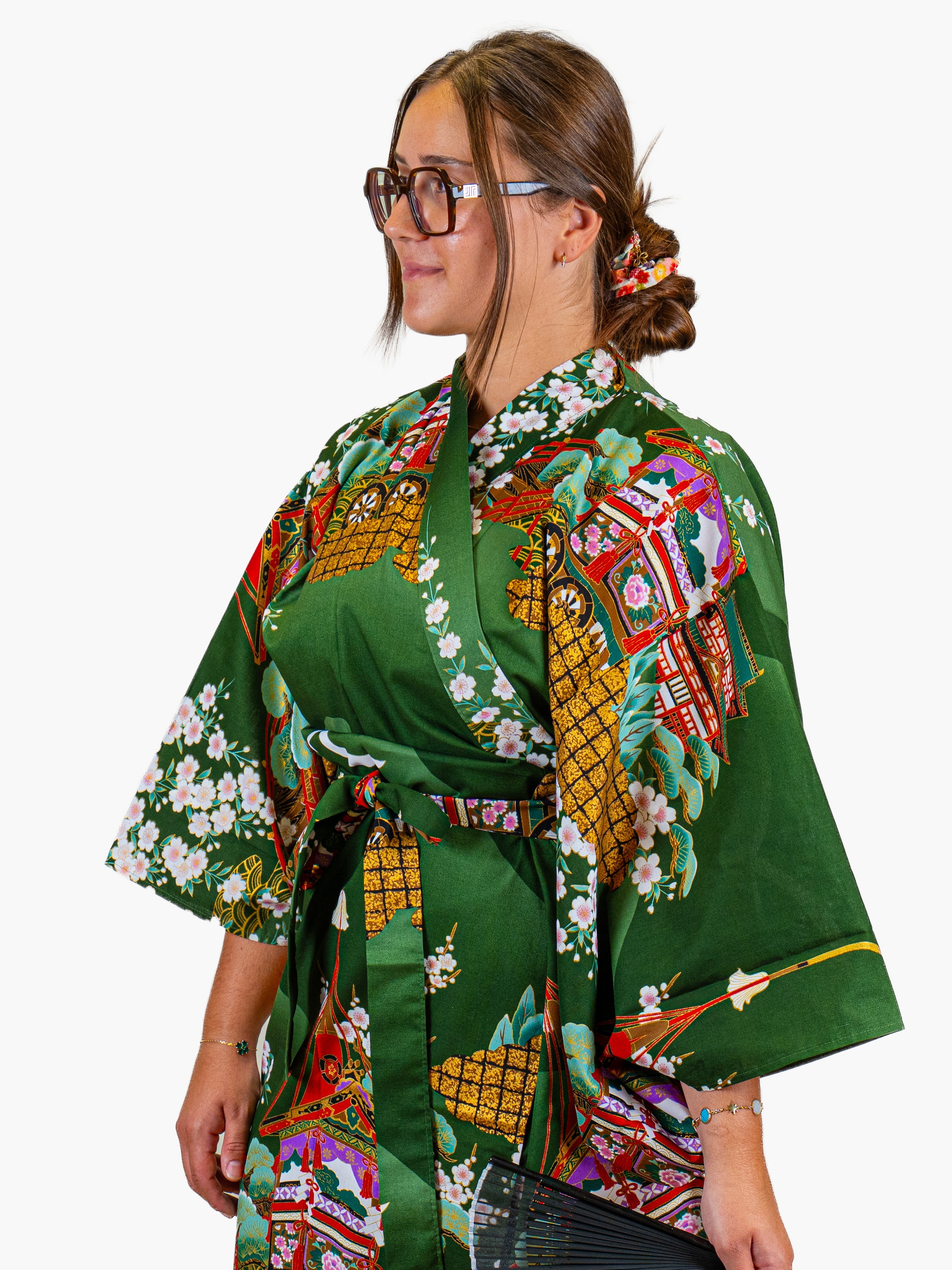 Kimono Japonais Femme Vert Guruma
