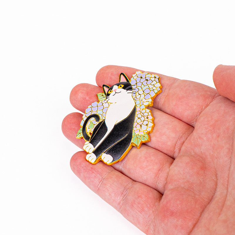 Magnet Japonais en Métal Chat et Hortensias