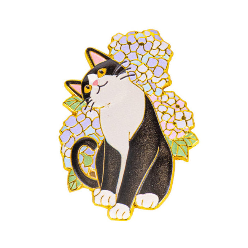 Magnet Japonais en Métal Chat et Hortensias