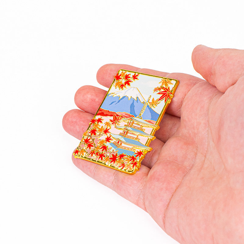Magnet Japonais en Métal Momiji Pagode et Mont Fuji