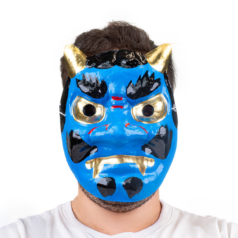 Masque Japonais Oni Bleu Papier Mâché