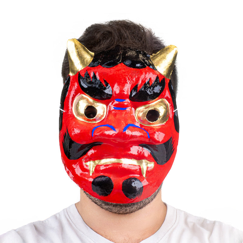 Masque Japonais Oni Rouge Papier Mâché