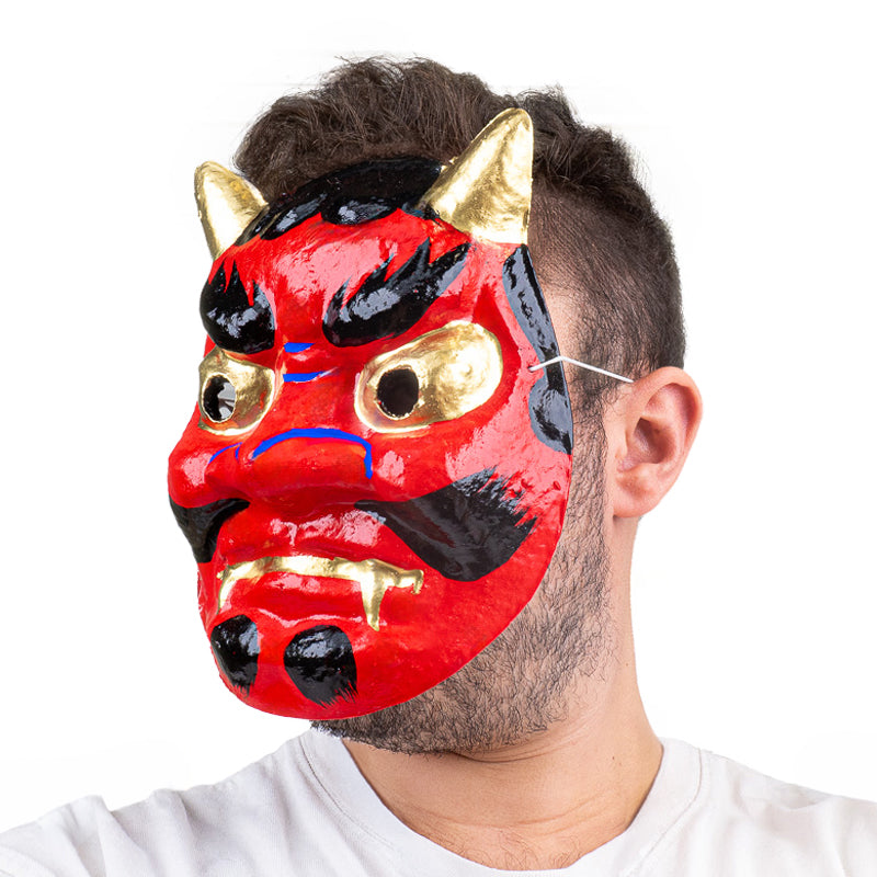 Masque Japonais Oni Rouge Papier Mâché