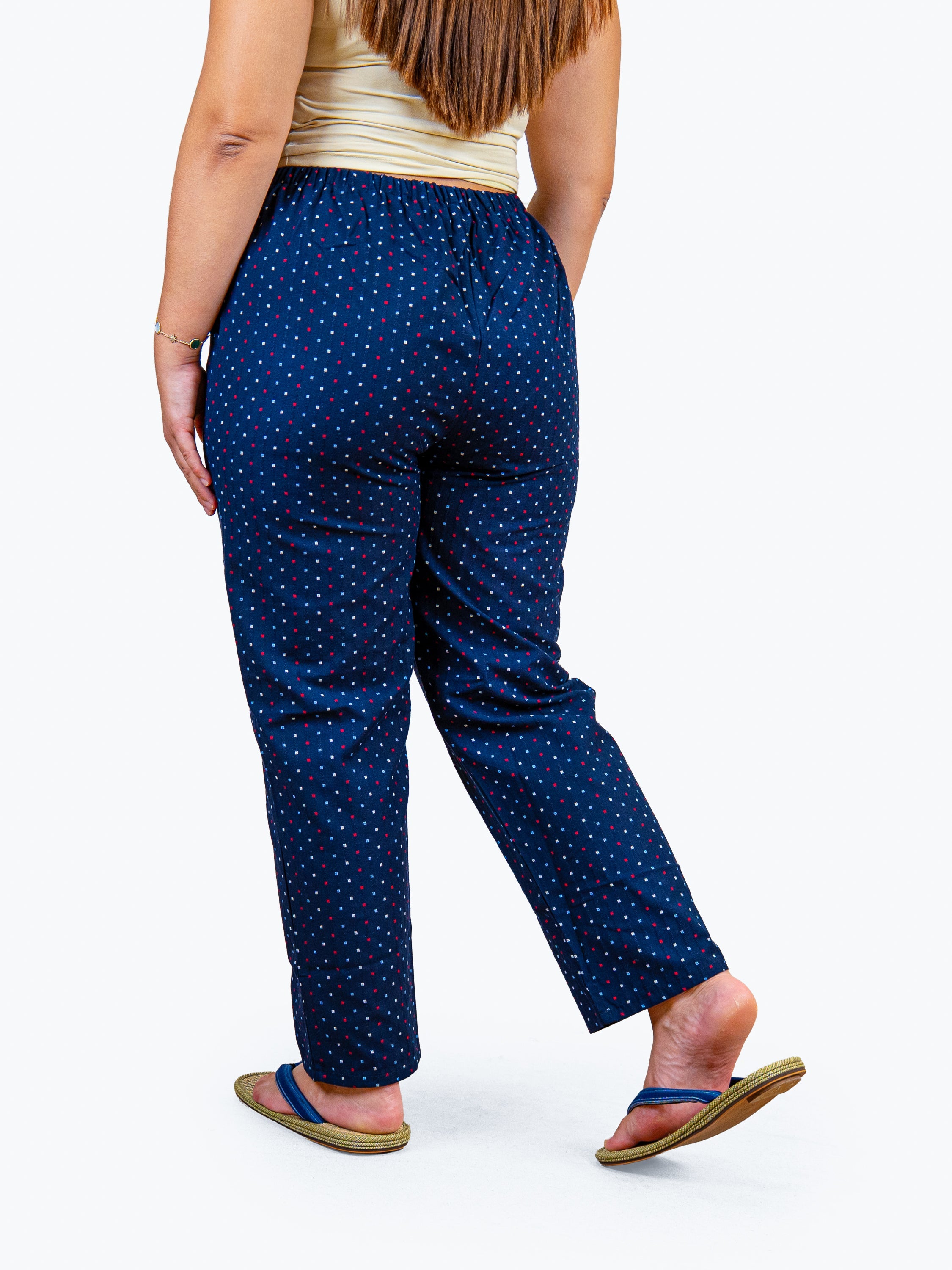 Pantalon Japonais Femme Bleu Marine Motif Arare