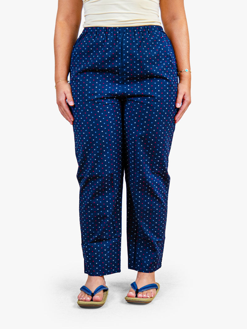Pantalon Japonais Femme Bleu Marine Motif Arare