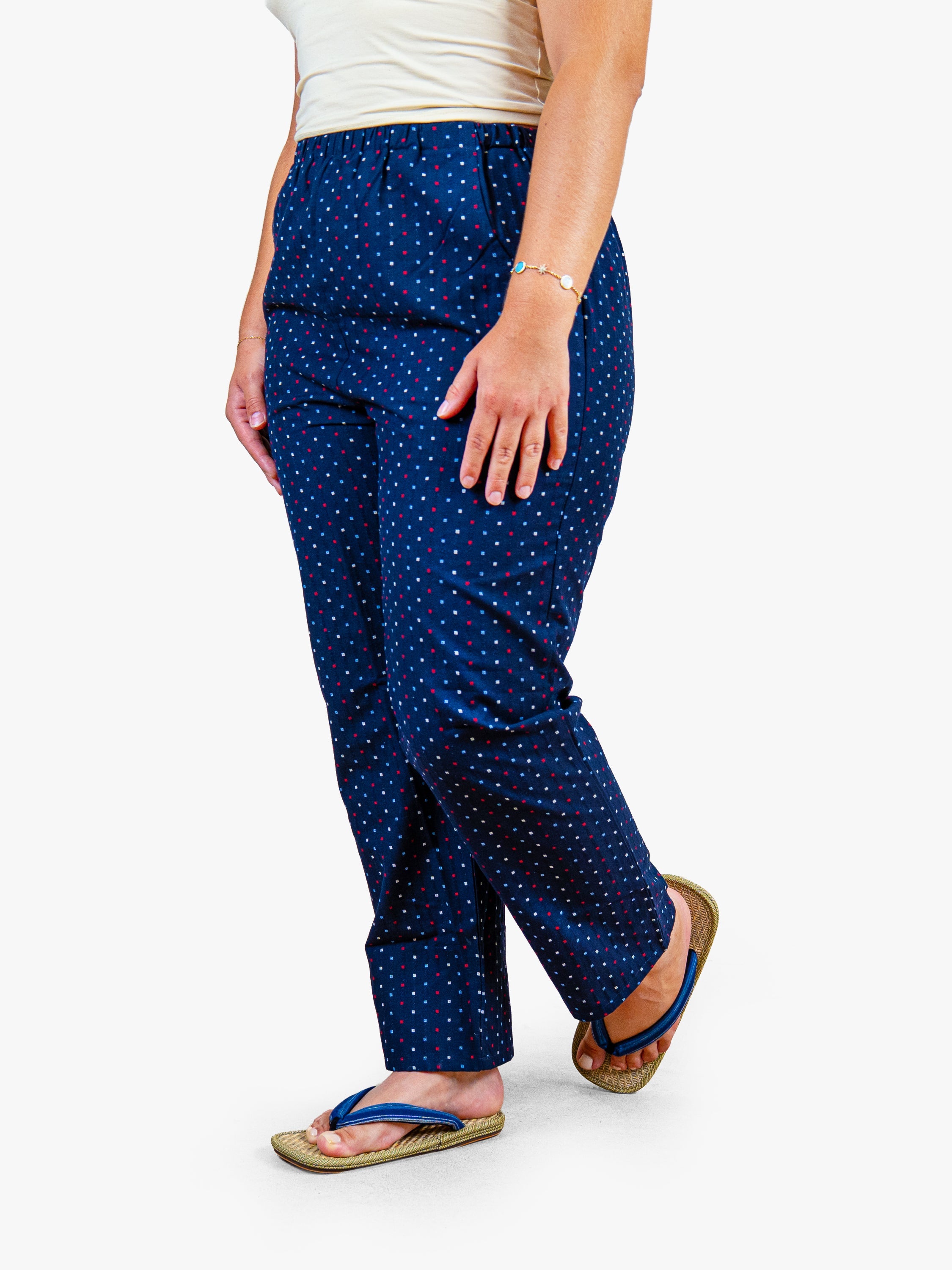 Pantalon Japonais Femme Bleu Marine Motif Arare