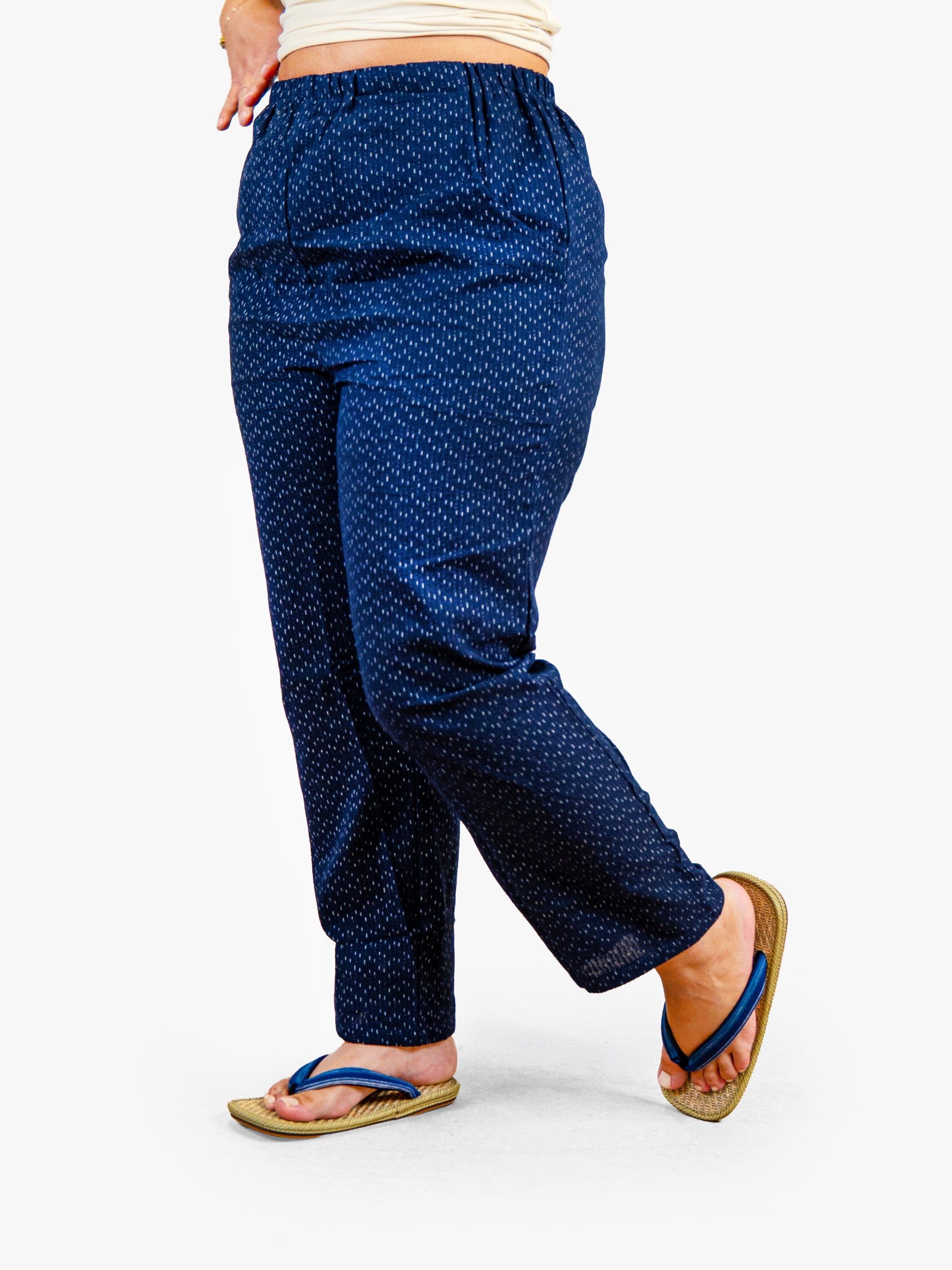 Pantalon Japonais Femme Bleu Marine Motif Kasuri