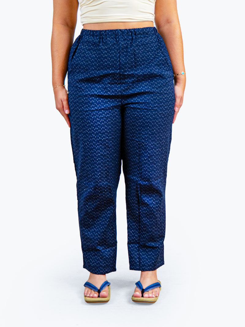 Pantalon Japonais Femme Bleu Marine Motif Kasuri