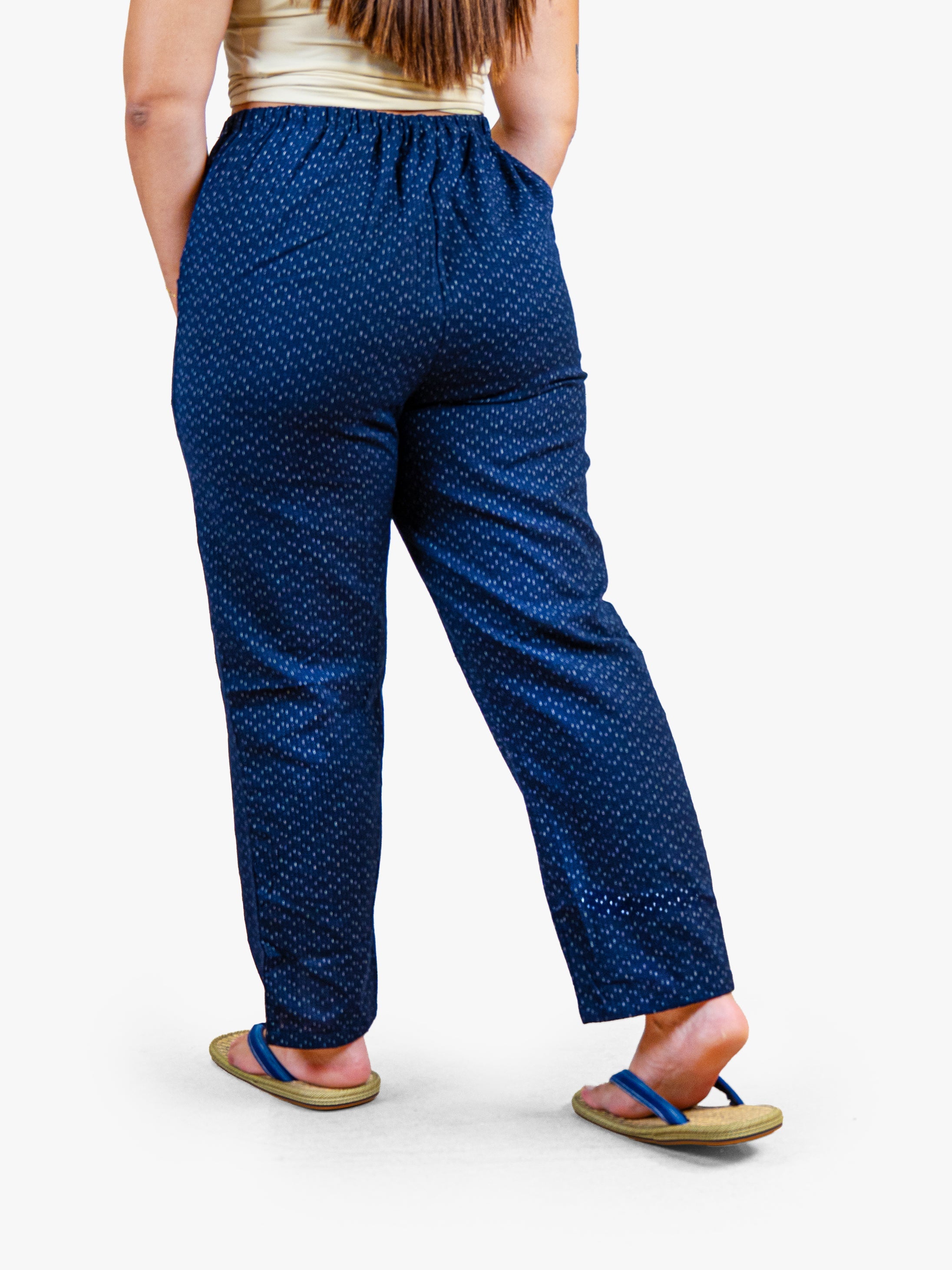 Pantalon Japonais Femme Bleu Marine Motif Kasuri