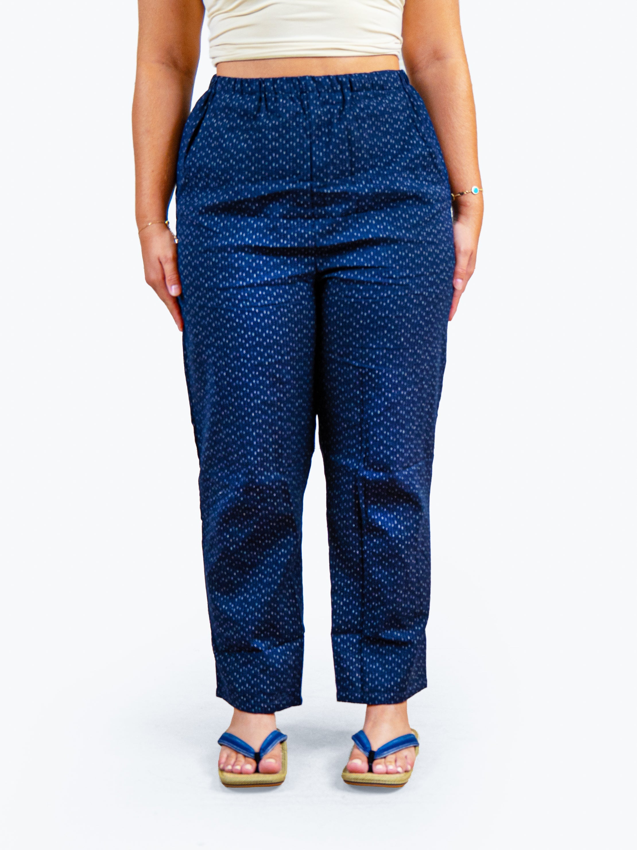 Pantalon Japonais Femme Bleu Marine Motif Kasuri L