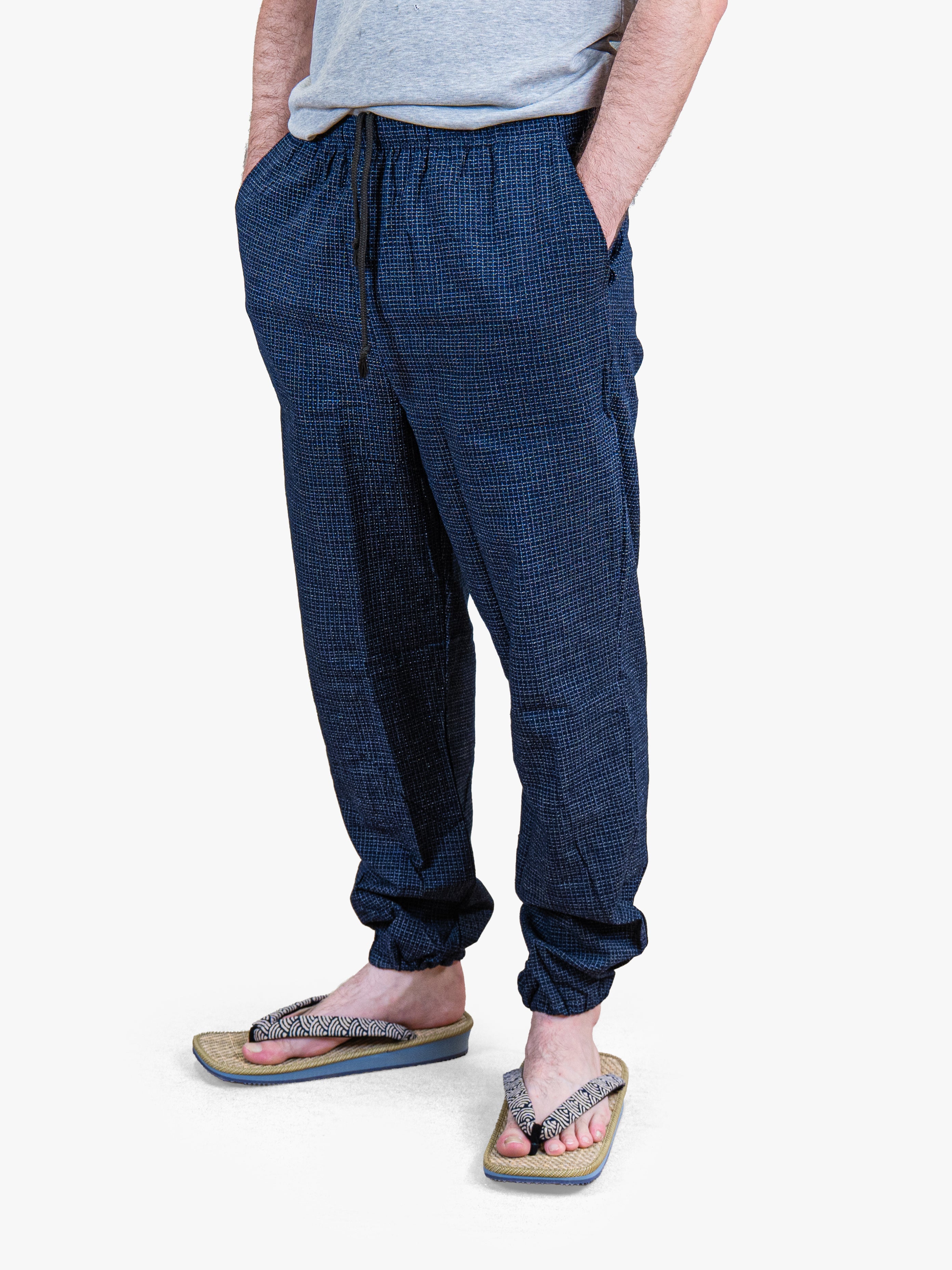 Pantalon Japonais Homme à Carreaux Kōshi Bleu Nuit
