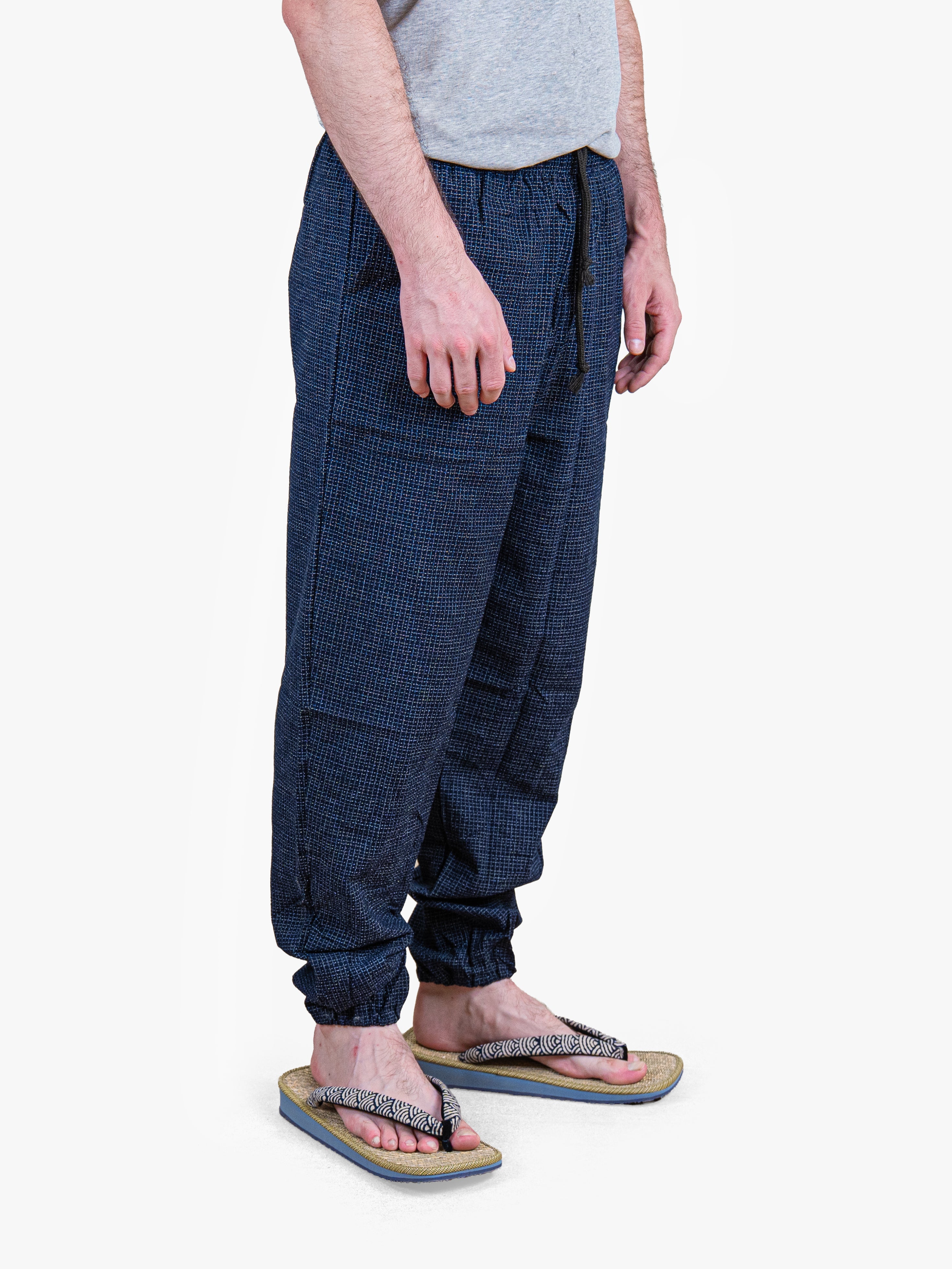 Pantalon Japonais Homme à Carreaux Kōshi Bleu Nuit