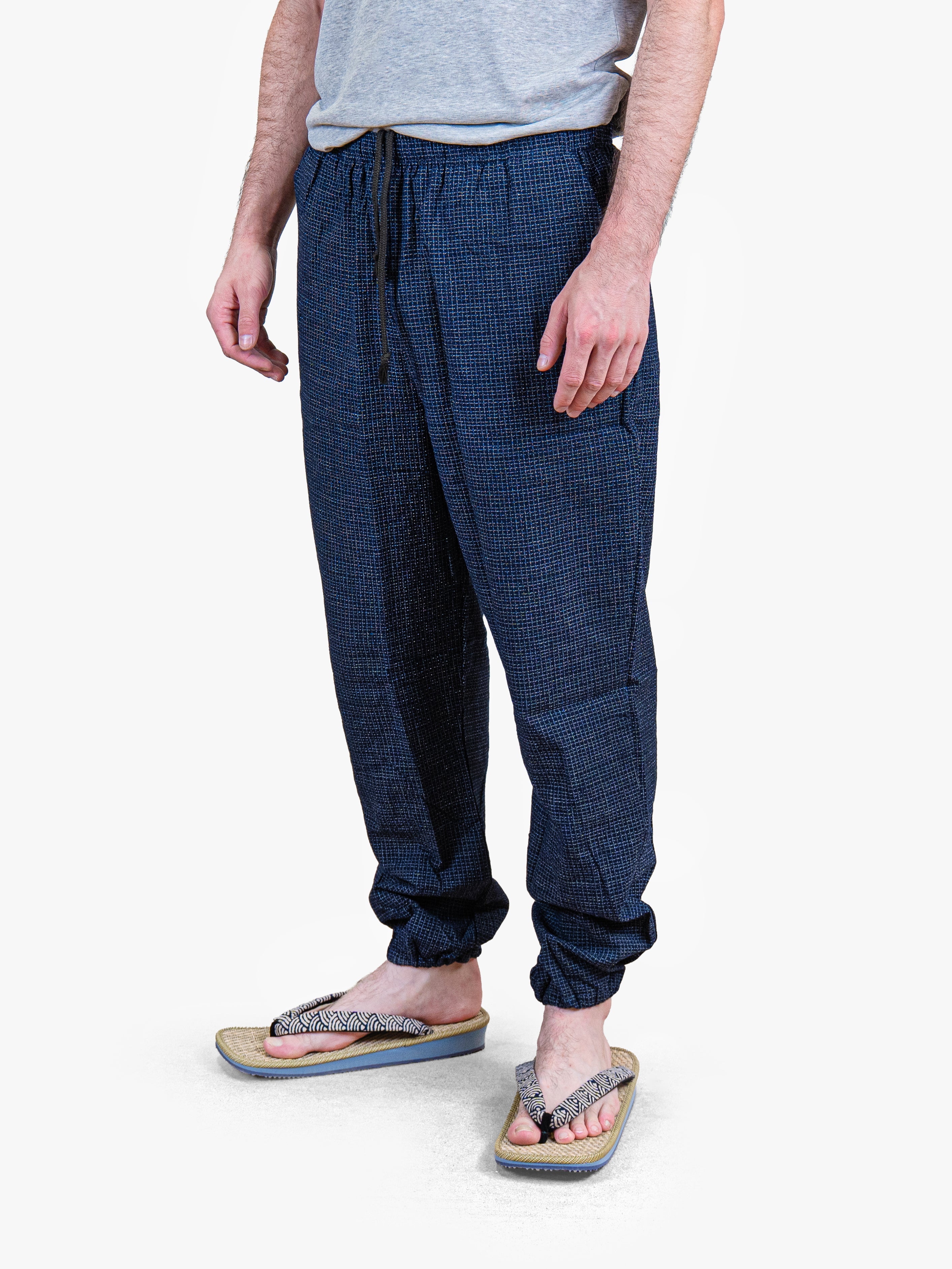 Pantalon Japonais Homme à Carreaux Kōshi Bleu Nuit M