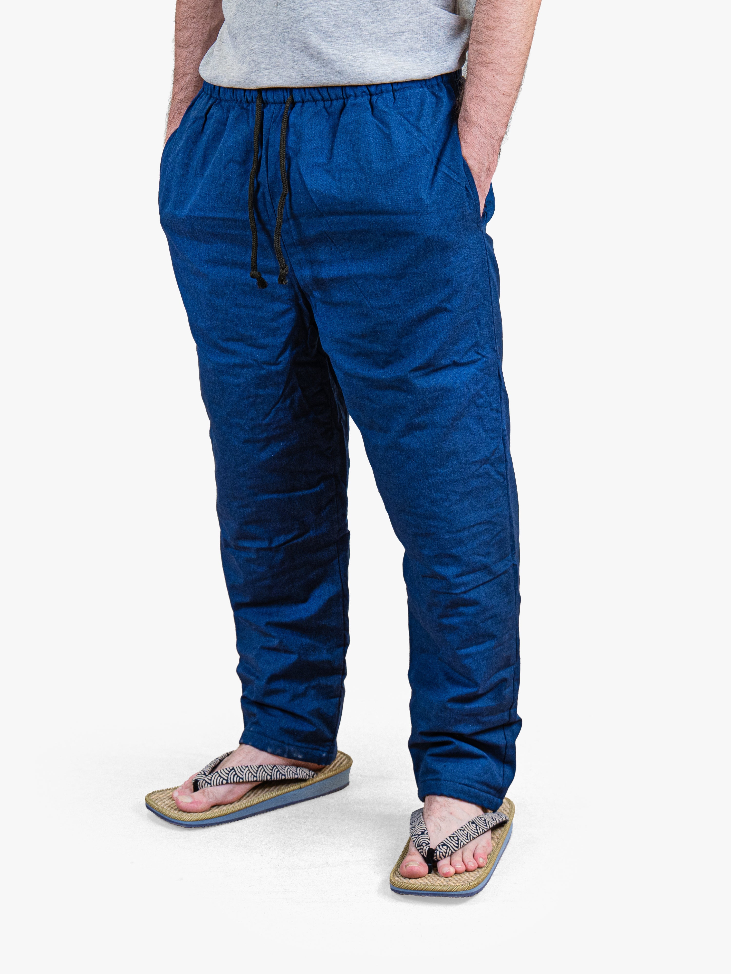 Pantalon Japonais Homme Matelassé Bleu