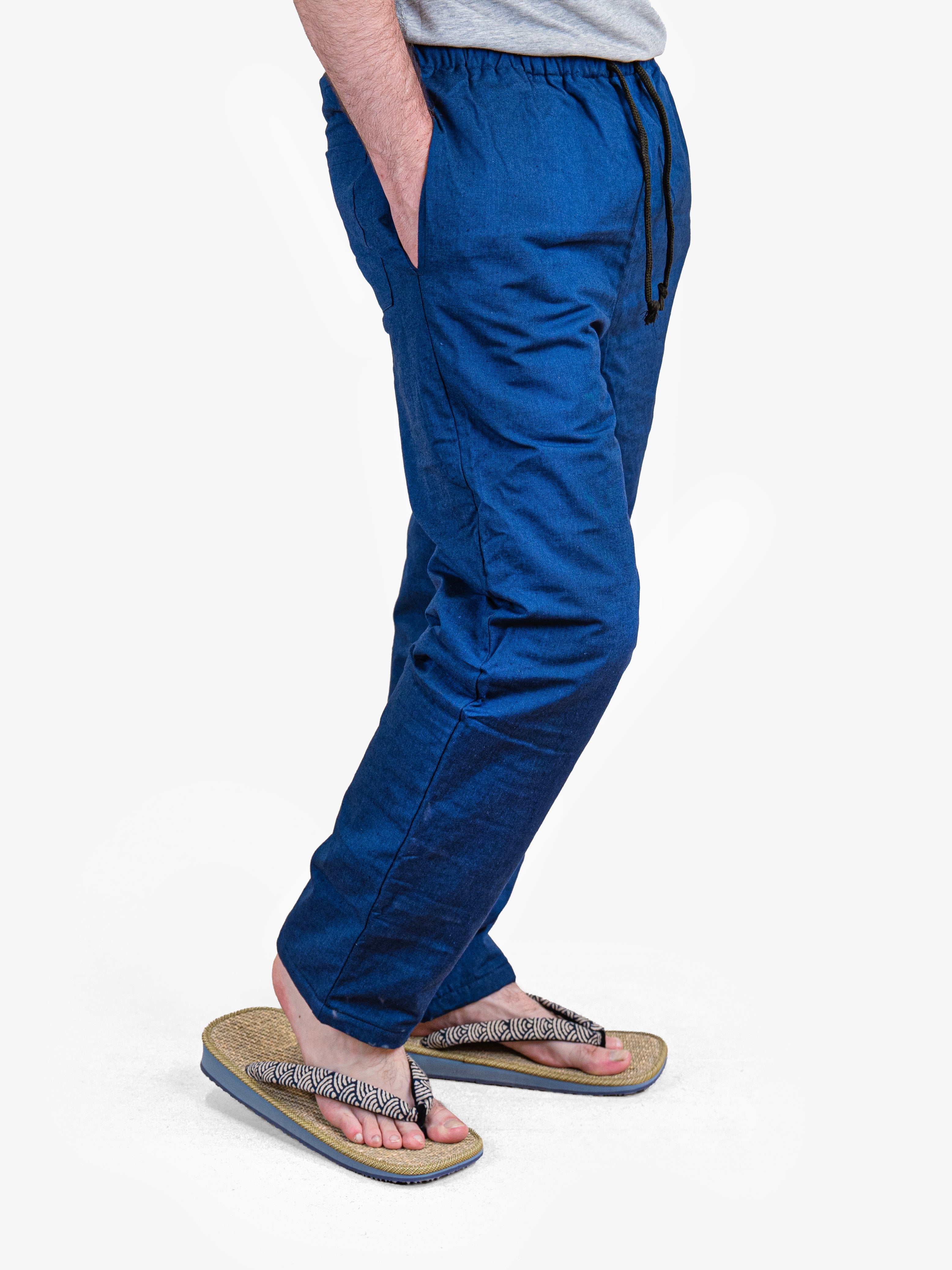 Pantalon Japonais Homme Matelassé Bleu