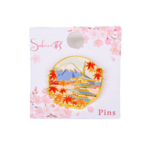 Pin’s Japonais en Métal Momiji Temple et Fuji