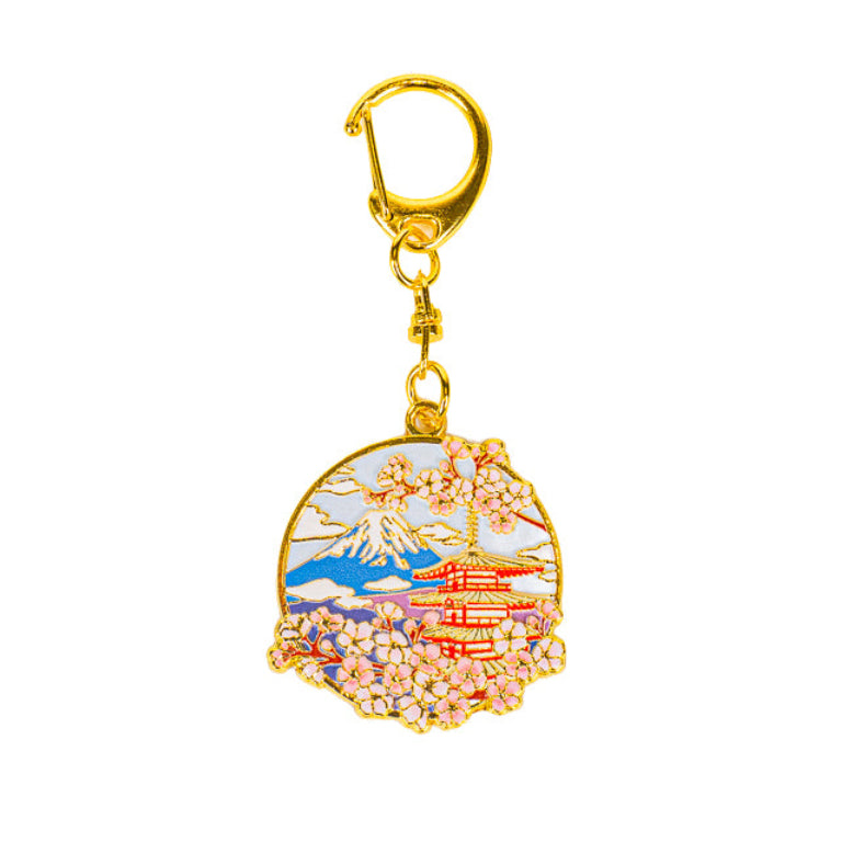 Porte-Clé Japonais en métal Pagode & Mont Fuji