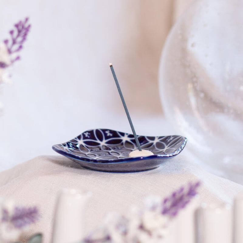 Porte-encens Céramique Bleu Motif Shippoh
