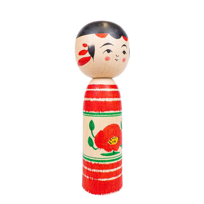 Poupée Japonaise Kokeshi Tsubaki Camélia - 9 cm