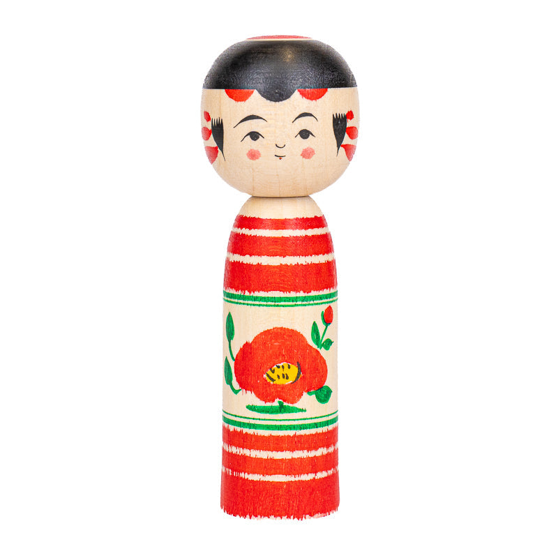 Poupée Japonaise Kokeshi Tsubaki Camélia - 9 cm