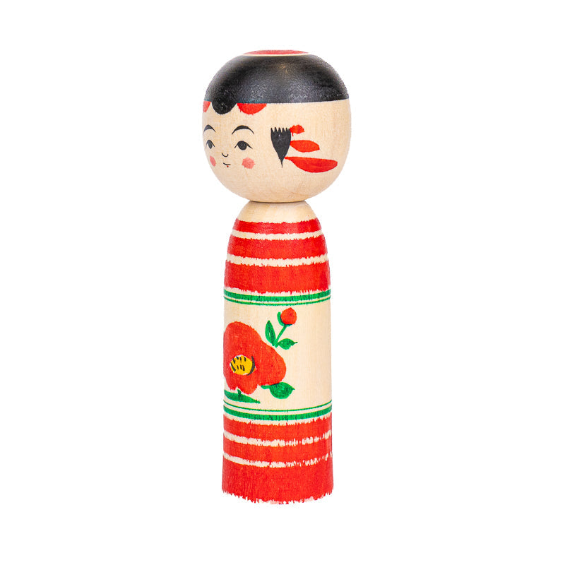 Poupée Japonaise Kokeshi Tsubaki Camélia - 9 cm