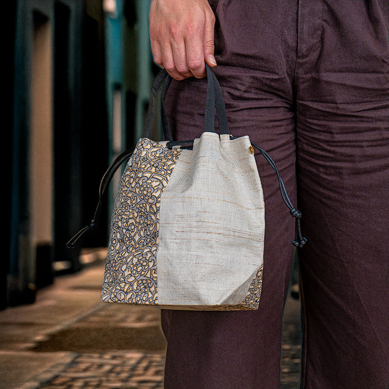 Sac Kinchaku Japonais en Lin Tissé Main Hōsōge