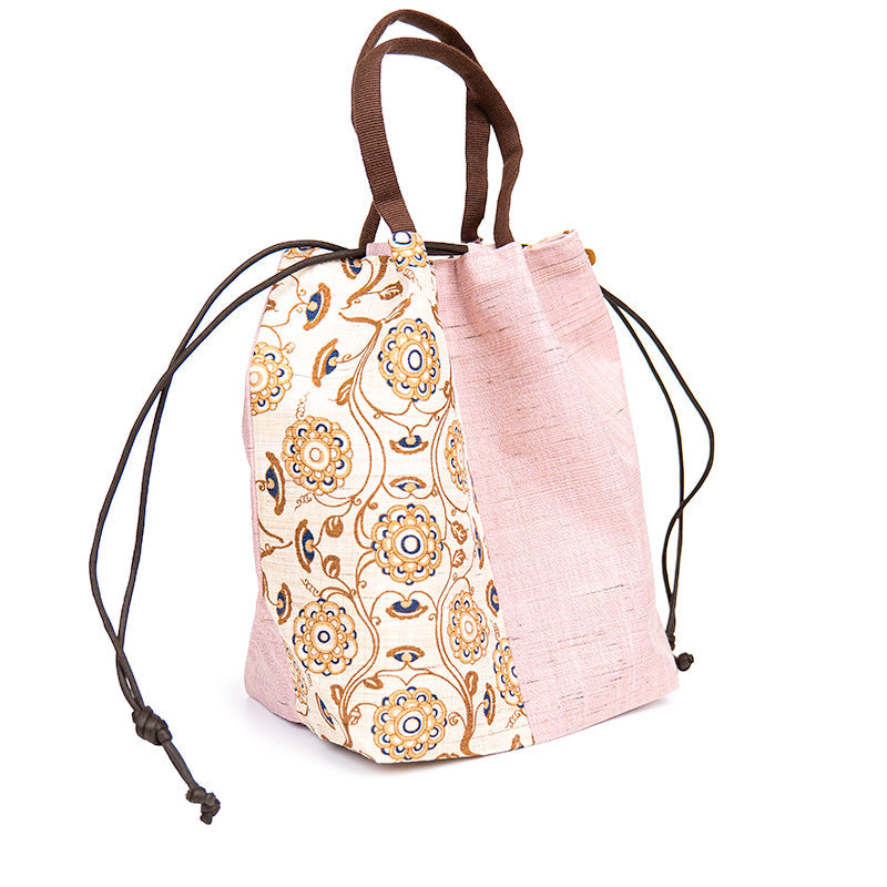Sac Kinchaku Japonais en Lin Tissé Main Karakusa