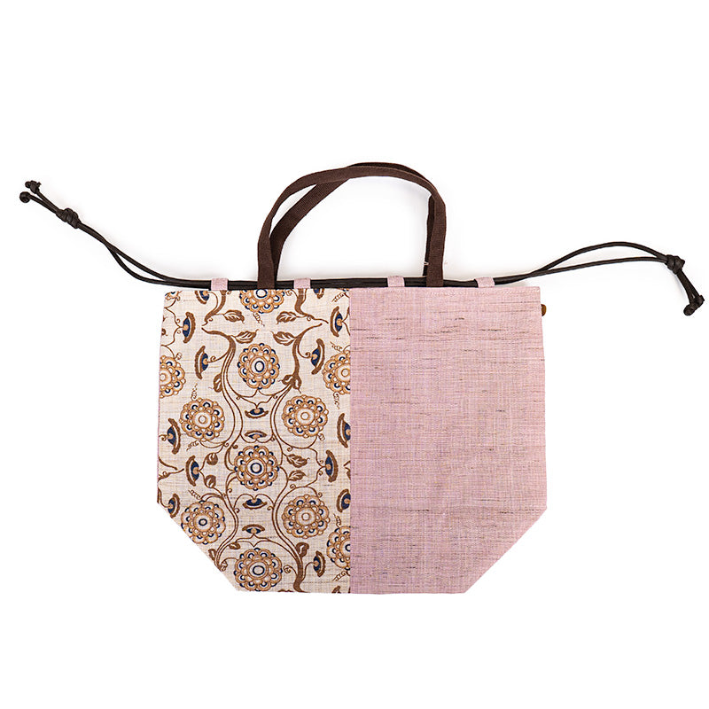 Sac Kinchaku Japonais en Lin Tissé Main Karakusa