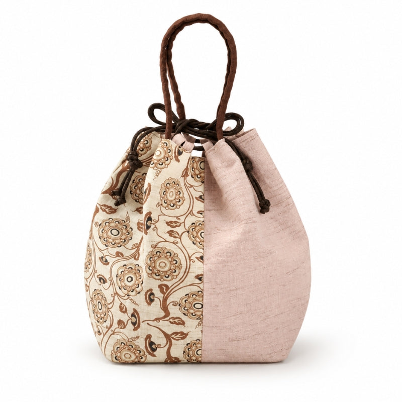 Sac Kinchaku Japonais en Lin Tissé Main Karakusa