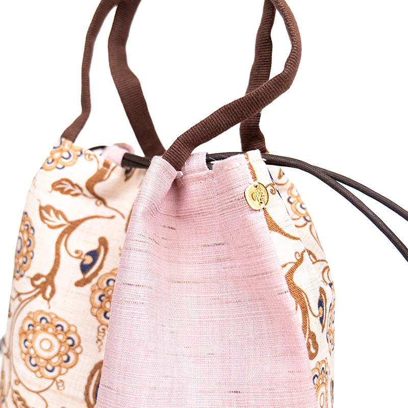 Sac Kinchaku Japonais en Lin Tissé Main Karakusa