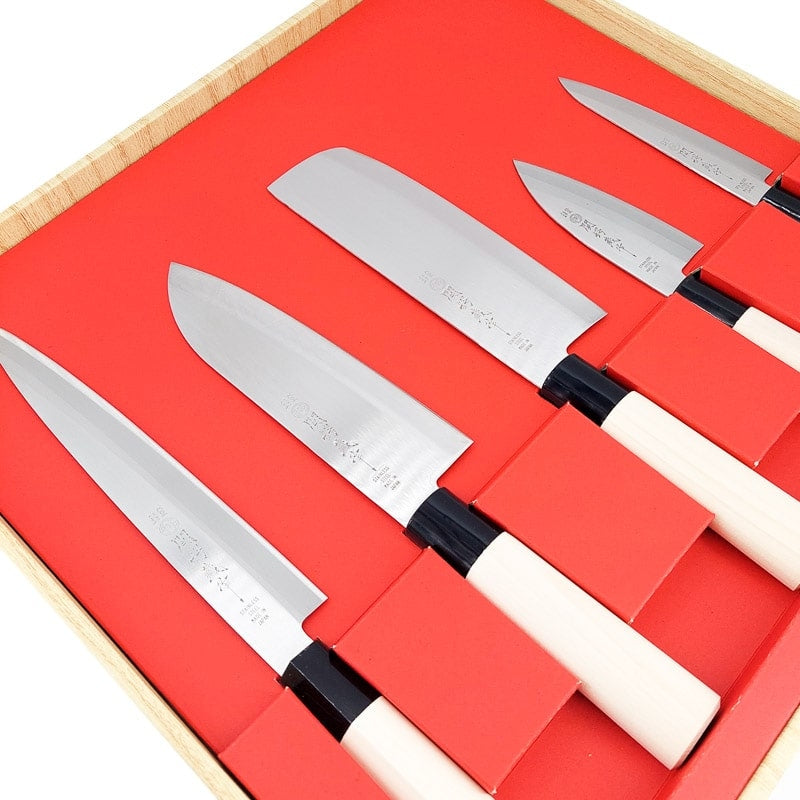 Set de couteaux Japonais JOSHI SAKURA, 4 pièces, avec pierre à aiguiser,  coffret cadeau, Dellinger 