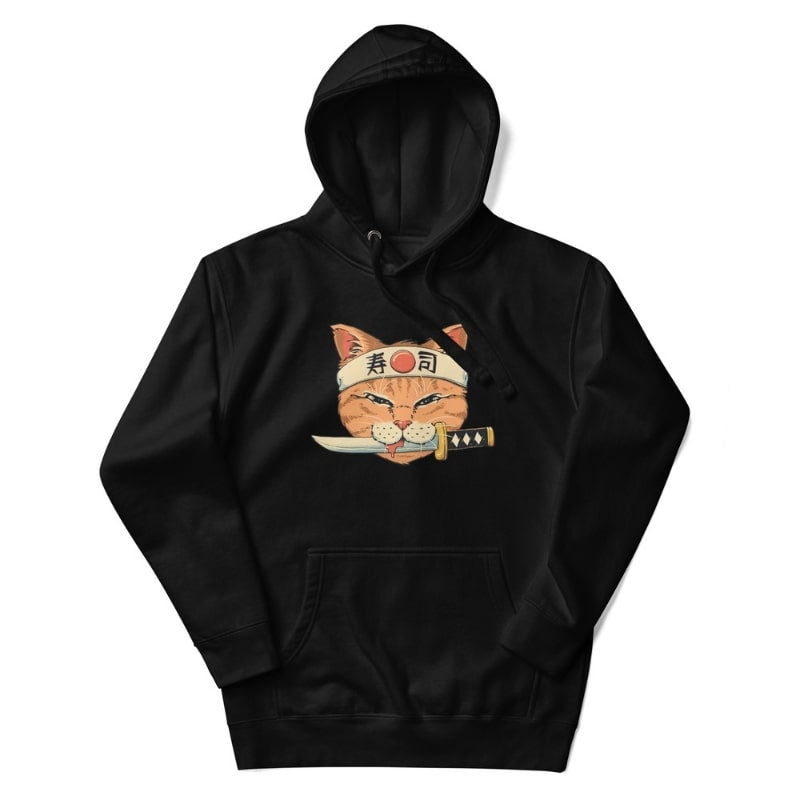 Sweat Japonais Neko Sushi Katana - S / Noir