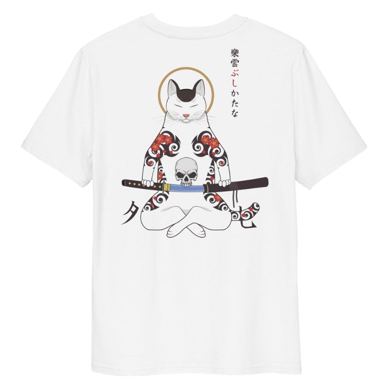 T-shirt Japonais Chat Samouraï - S / Blanc