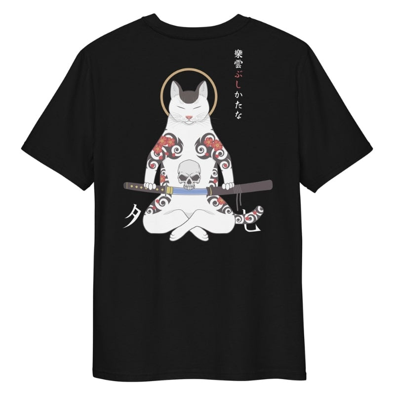 T-shirt Japonais Chat Samouraï - S / Noir