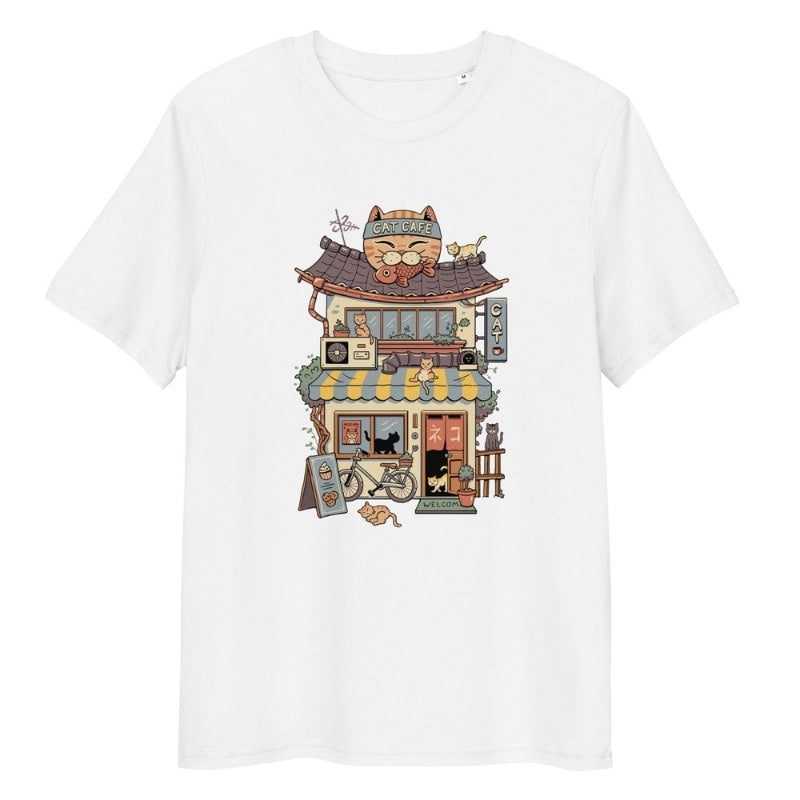 T-shirt Japonais Neko Café - S / Blanc