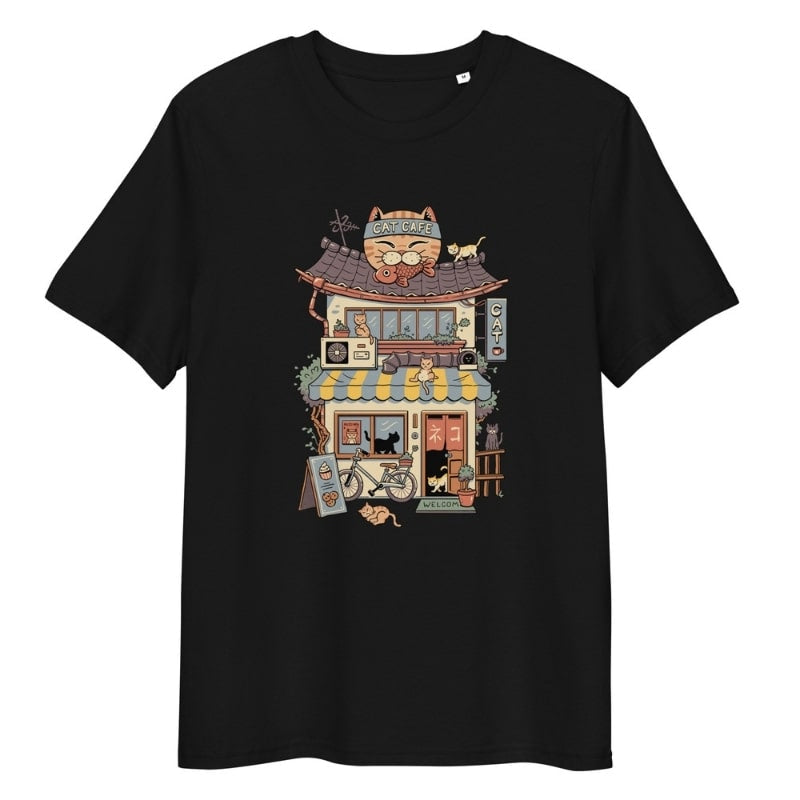 T-shirt Japonais Neko Café - S / Noir