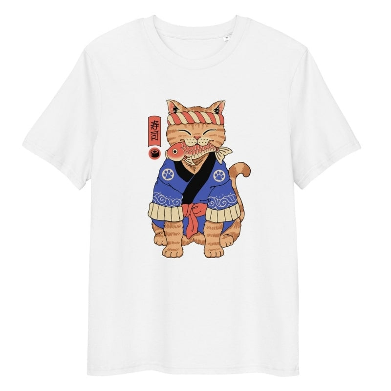 T-shirt Japonais Neko Maître Sushi - S / Blanc