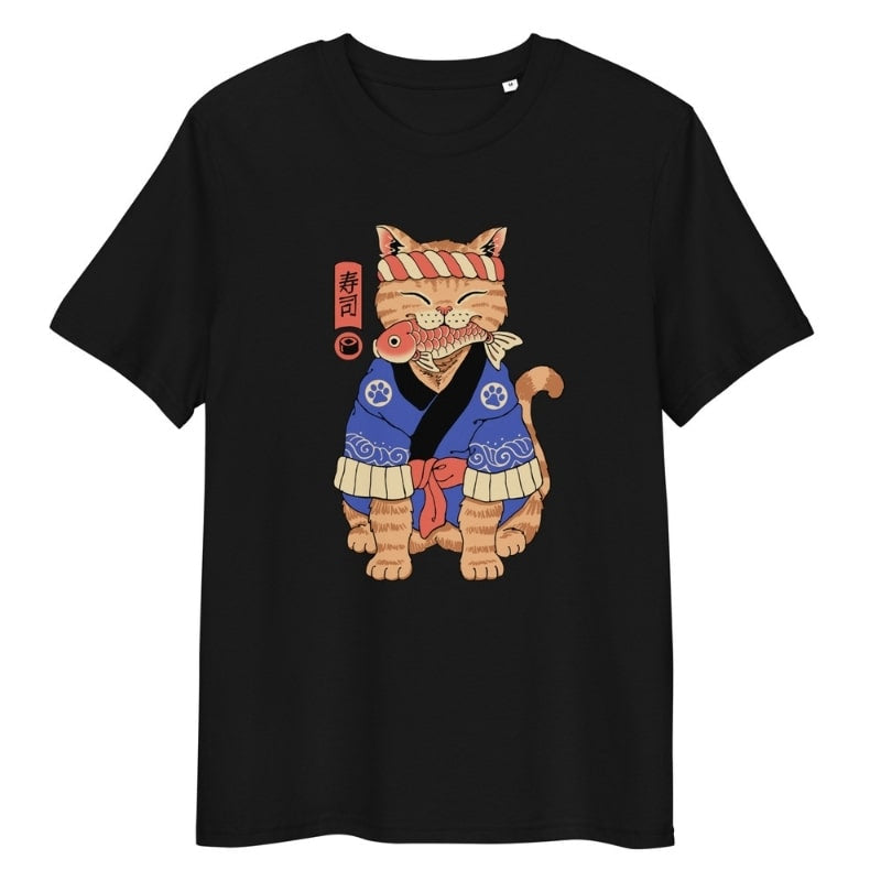 T-shirt Japonais Neko Maître Sushi - S / Noir