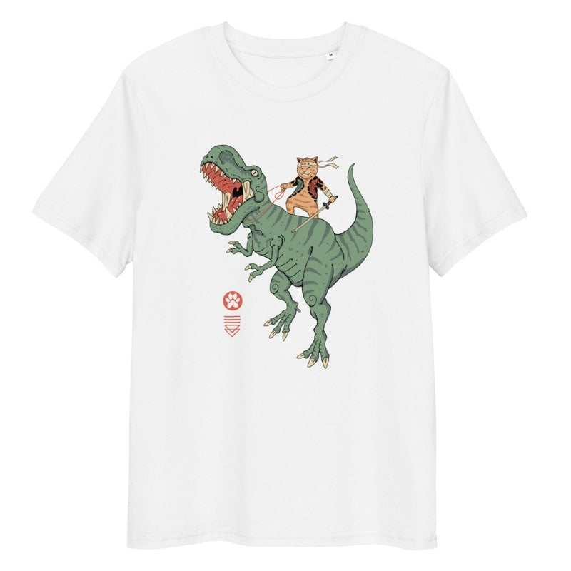 T-shirt Japonais Neko T-Rex - S / Blanc