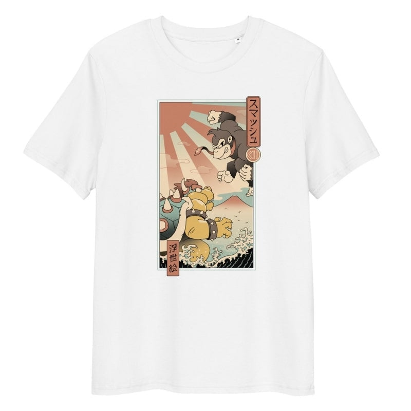 T-shirt Japonais Ukiyo-e Kaiju Smash - S / Blanc