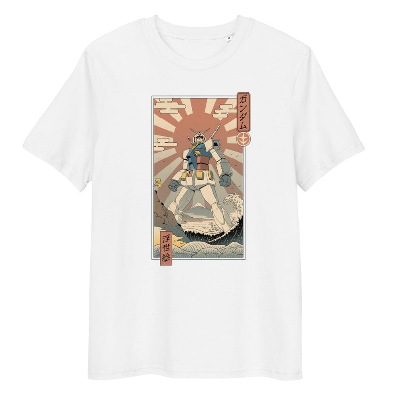 T-shirt Japonais Ukiyo-e Mécha & Fuji - S / Blanc