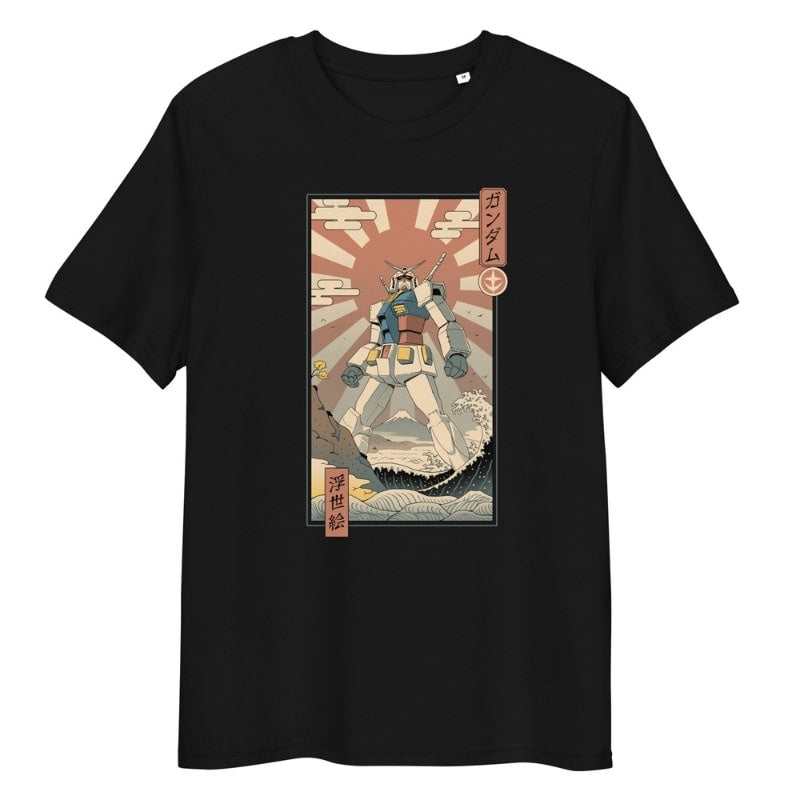 T-shirt Japonais Ukiyo-e Mécha & Fuji - S / Noir