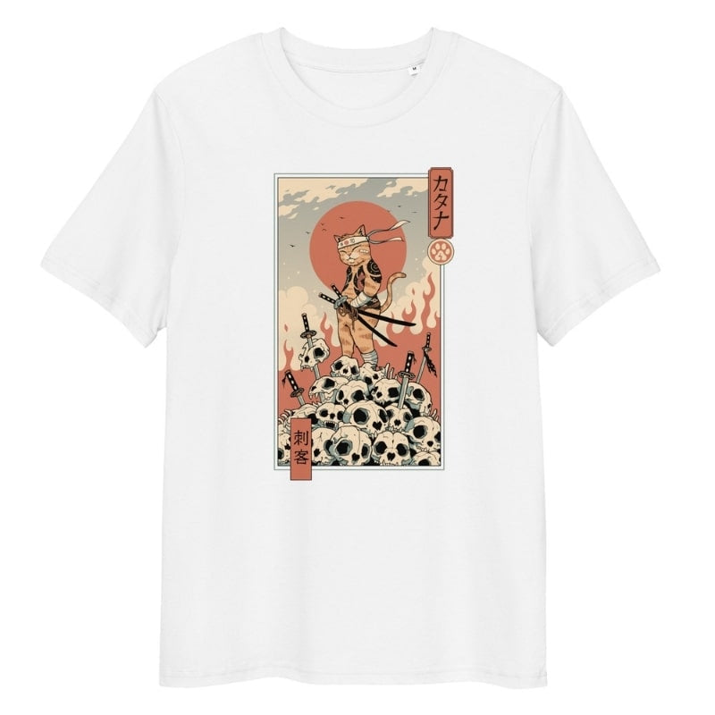 T-shirt Japonais Ukiyo-e Neko Assassin - S / Blanc