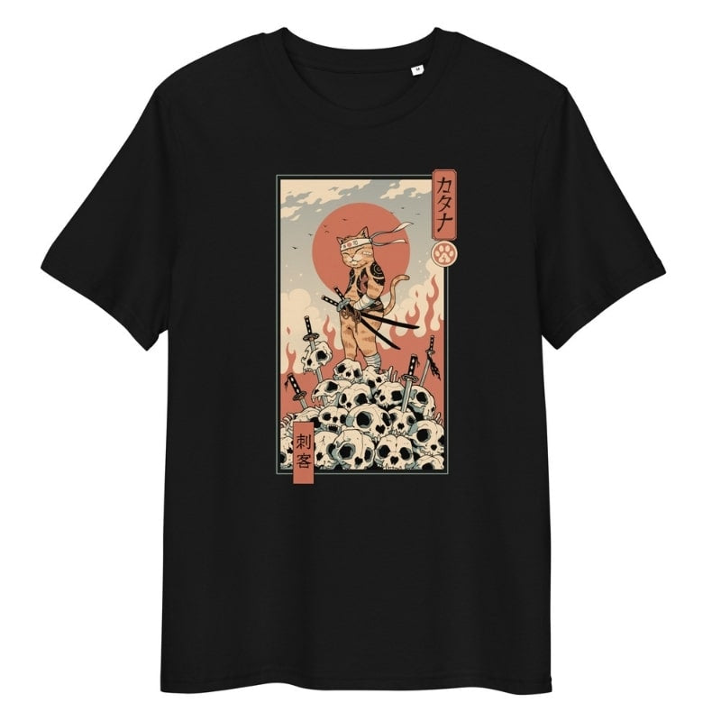 T-shirt Japonais Ukiyo-e Neko Assassin - S / Noir