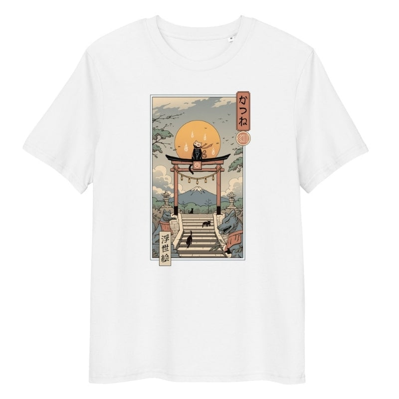 T-shirt Japonais Ukiyo-e Neko Inari - S / Blanc