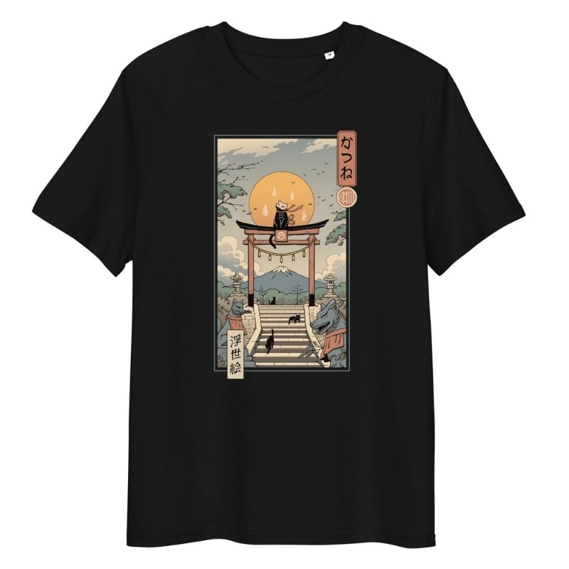 T-shirt Japonais Ukiyo-e Neko Inari - S / Noir