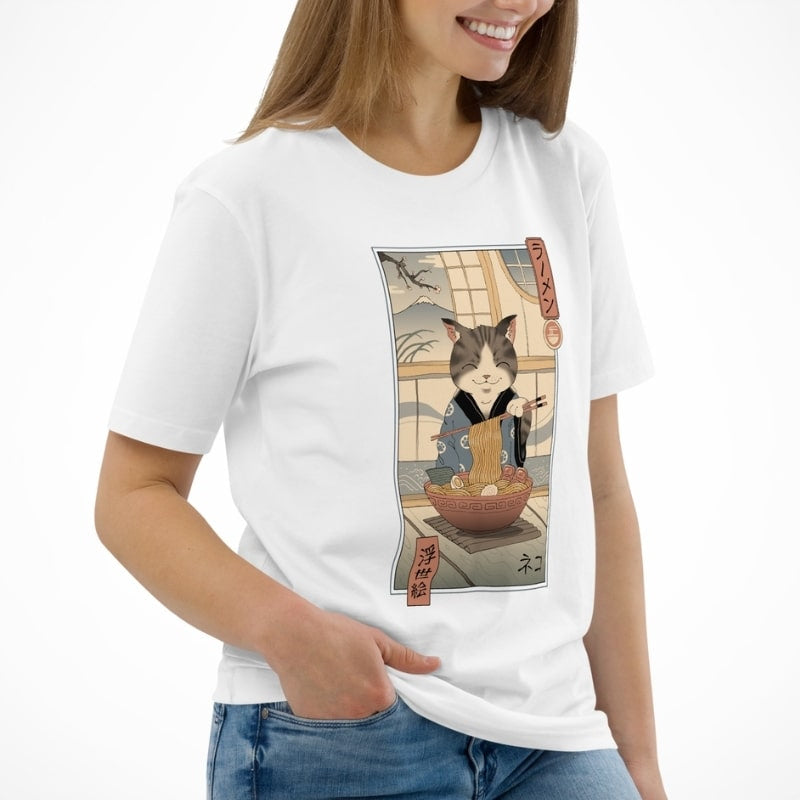 T-shirt Japonais Ukiyo-e Neko Ramen