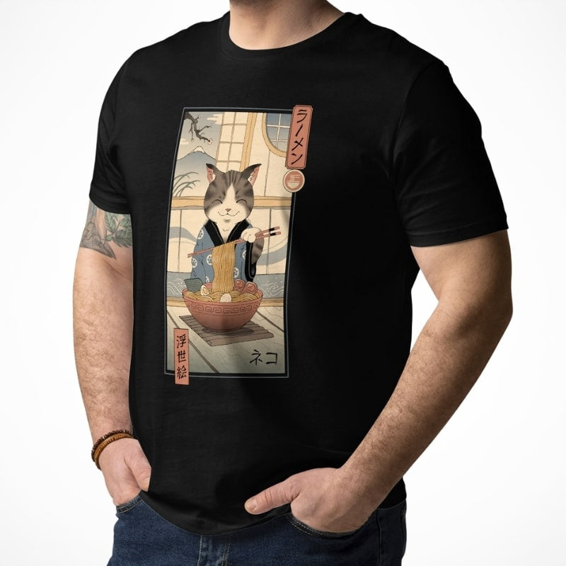 T-shirt Japonais Ukiyo-e Neko Ramen